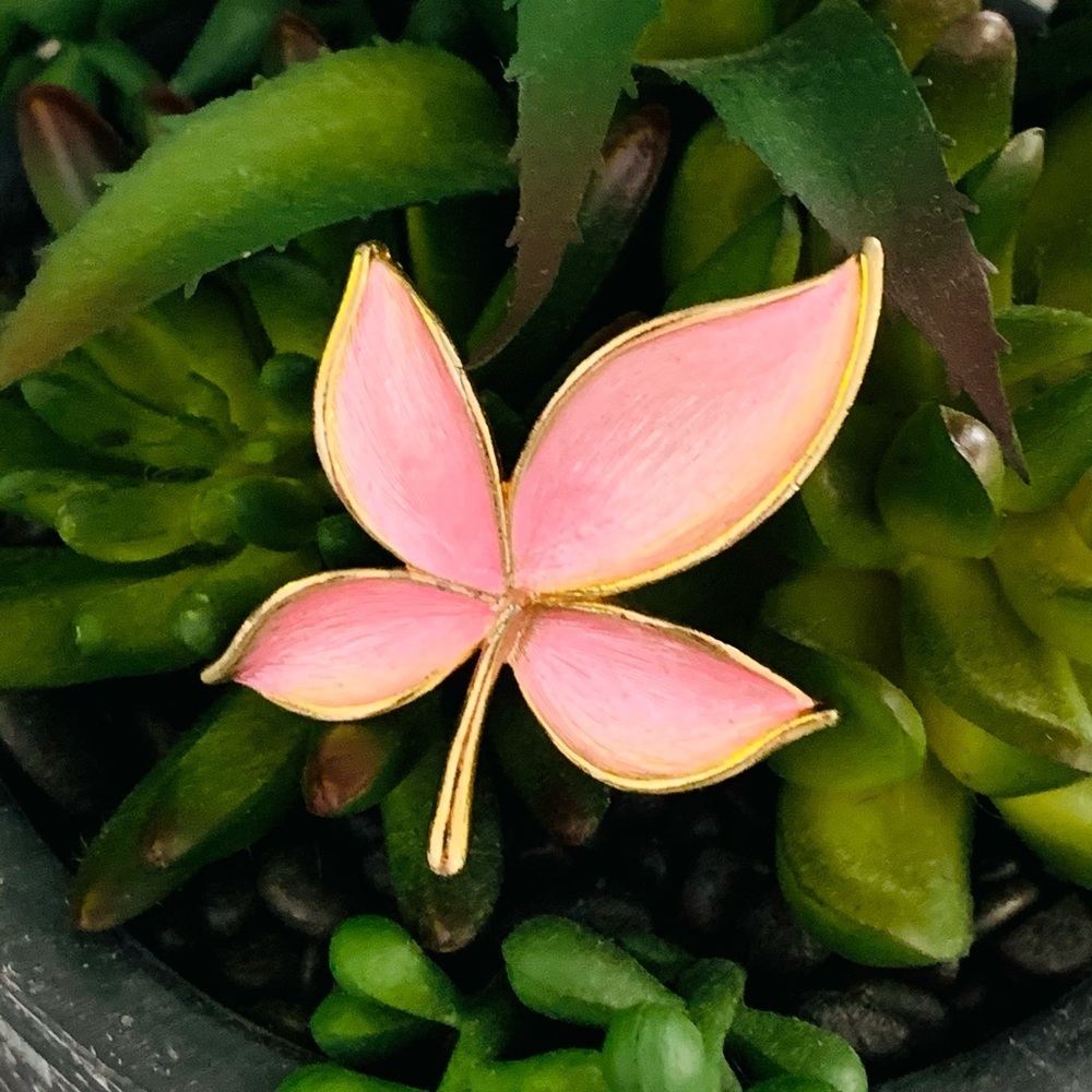 BCH4- JJ Jonette Gold Pink Enamel Flower Brooch